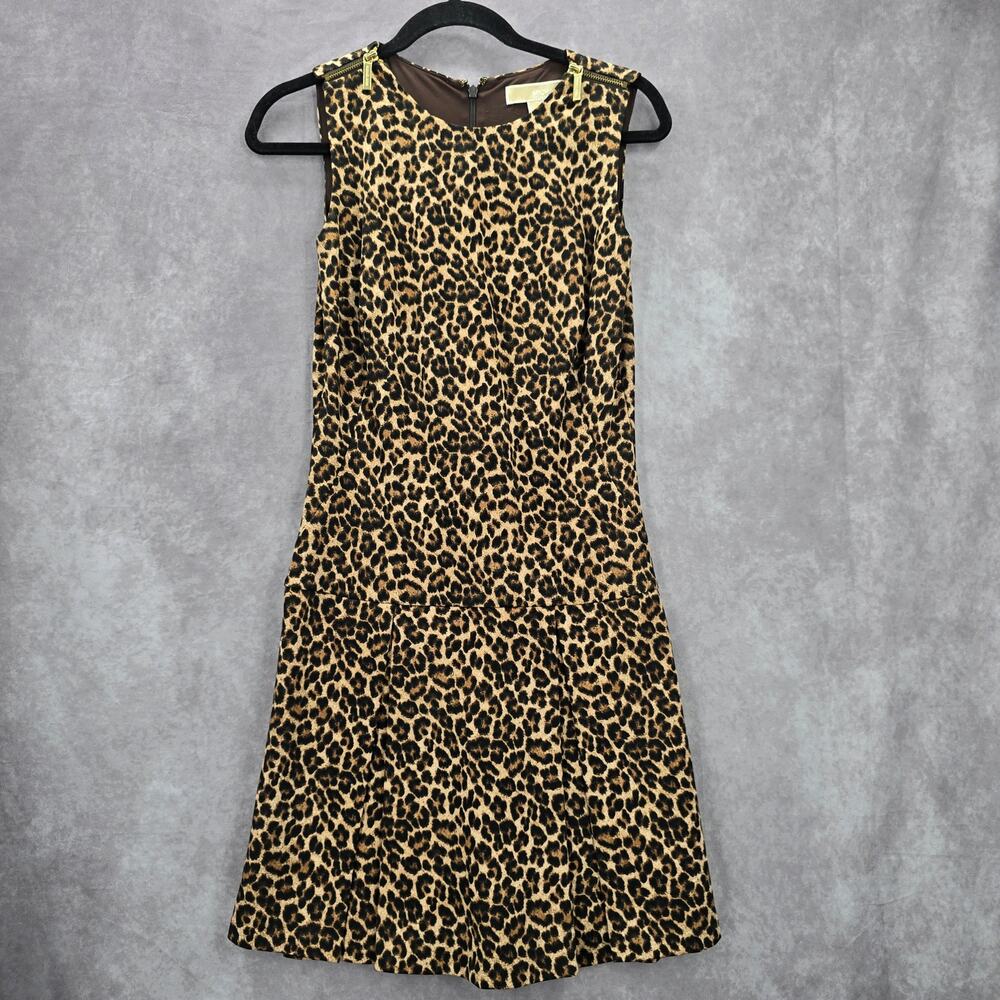 Michael‎ Kors Brown Animal Print Knee Length Sleeveless Flare Pleat Dress 4